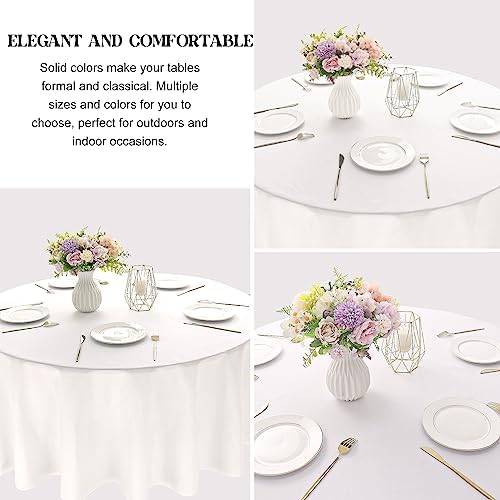 4 Pack Round Tablecloth 90 Inch White Polyester Washable Decorative