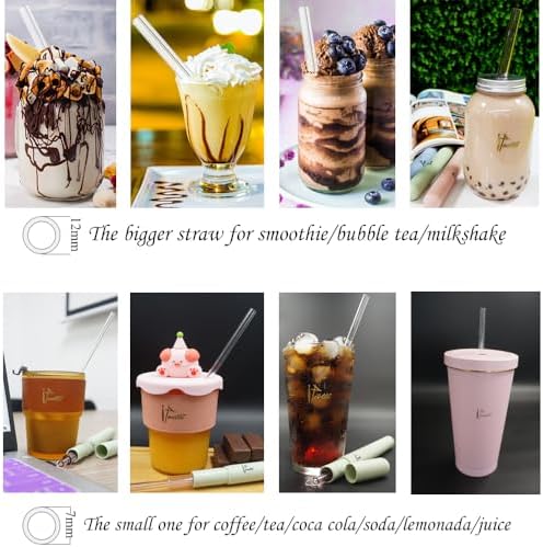 Reusable Glass Drinking Boba Straws with Brush set&Portable Case