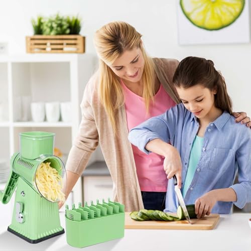 Rotary Cheese Grater with 5 Blades, Mint Green
