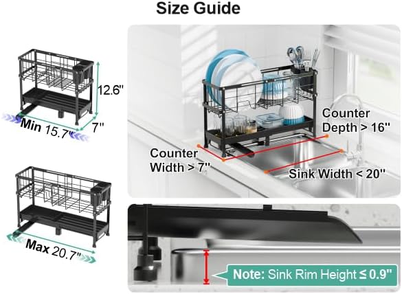 GSlife Narrow Dish Drying Rack, 2 Tier Small Dish Drainer - Image 2