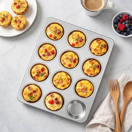 Homikit Stainless Steel Muffin Pan 12 Cups, 1 Pack Cupcake Tins Non