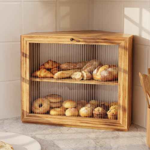 Corner Bread Box for Kitchen Countertop, Large Capacity Bread Storage Container for Homemade Bread, Space-Saving Bread Holder Kitchen Organizer
