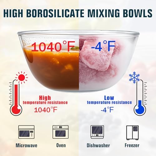 Glass Mixing Bowls with Lids Set(4.5QT, 2.7QT, 1.1QT),Glass Bowls with