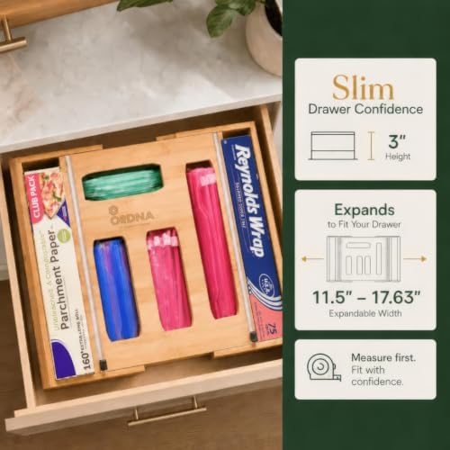 3" Slim 6-in-1 Expandable Storage Bag Organizer Kitchen Drawer