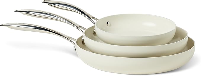 Amazon Basics Ceramic Nonstick Cookware, 3-Piece Frying Pan Set, All Cooktop by AmazonBasics