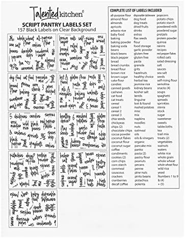 Talented Kitchen Pantry Labels for Food Containers - 157-Piece, Black