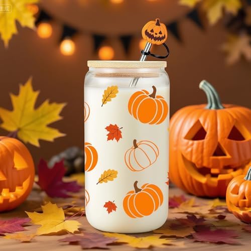 Frerdui Halloween Pumpkin Coffee Cup - 16 Oz Pumpkins Fall Mug, Iced