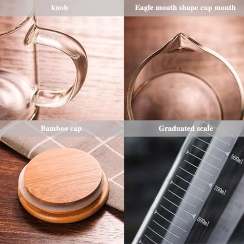 Glass Pitcher, 6.9"*4"Glass Pitcher with Lid, 34OZ/1000ML for Tea