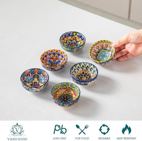 vancasso SIMI 2.7 Oz Ceramic Dipping Bowls Set of 6, Bohemian Sauce