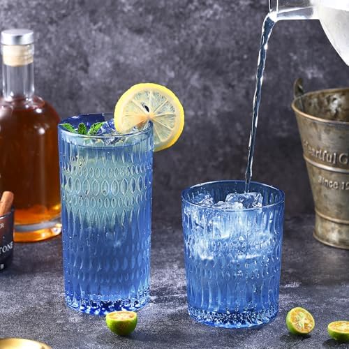 Loivttvv Glassware Drinking Glasses Set of 8, 14 oz Highball Glasses &