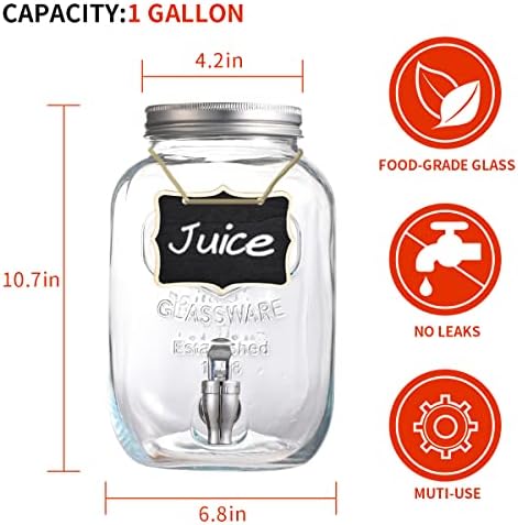 Eleganttime 1 Gallon Glass Drink Dispensers for Parties,2 Pack