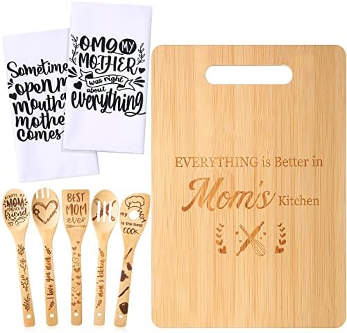 Gerrii 8 Pcs Mom Gifts Kitchen Set Mother's Day Cutting Board Spoons