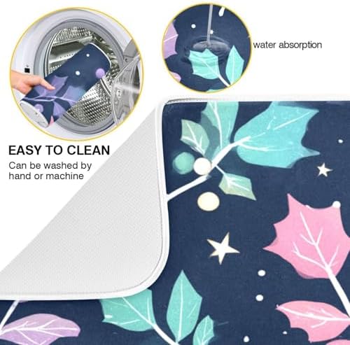 OTVEE Festive Holly Star Art Dish Drying Mat for Kitchen Counter
