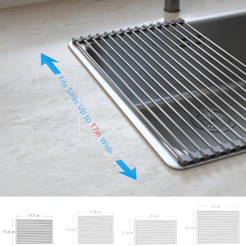 Tomorotec Roll Up Dish Drying Rack Over Sink, SUS304 Steel, 17.7x11.5,Gray