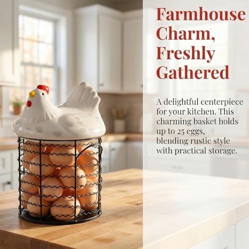 Hiceeden Metal Egg Storage Basket with Chicken Lid