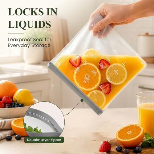 Dishwasher Safe Reusable Storage Bags Stand Up - BPA Free Reusable
