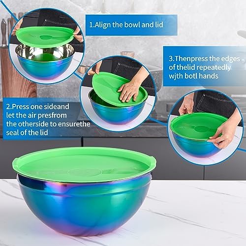 Rainbow Mixing Bowls With Airtight Lids,Stainless Steel Bowl,Salad
