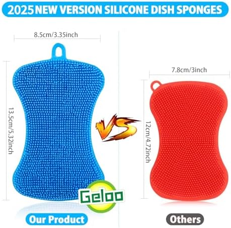 Geloo.Silicone Sponge Dish Brush, 3 Pack