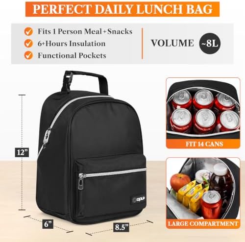 opux Insulated Lunch Box for Kids and Adults, Black
