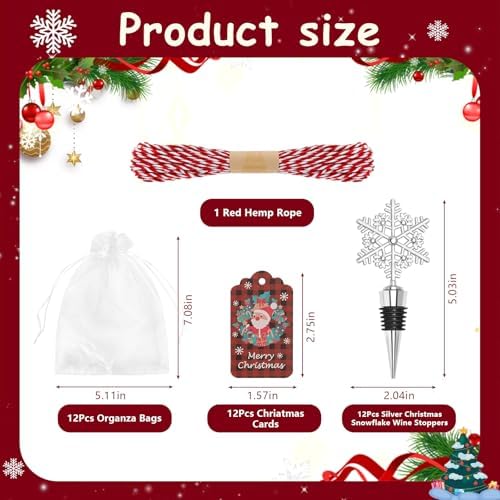 12Pcs Christmas Snowflake Wine Bottle Stopper Bulk Xmas Silver Wine
