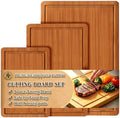 Bamboo Cutting Board Set of 3 with Holder for Compact Kitchens &