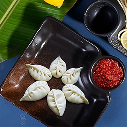 Ceramic Dumpling Plate with Dipping Saucer, Sushi Dish, Serving Dish