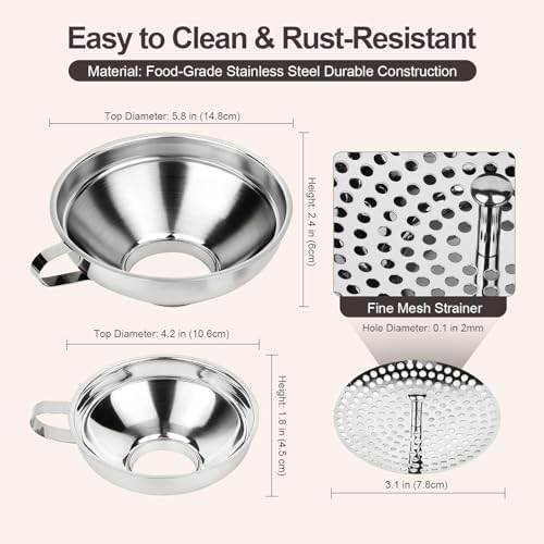 Canning Funnel with Strainer, Wide Mouth Funnels for Filling Wide and
