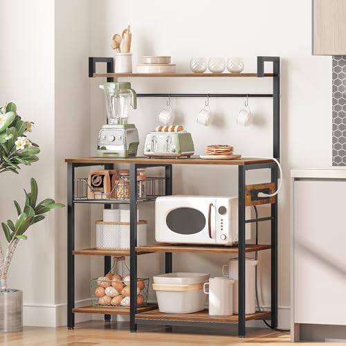 HOOBRO Bakers Rack with Power Outlet, 35.4 Inches Coffee Bar