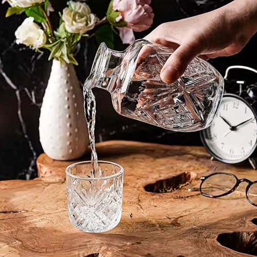 Bedside Water Carafe with Cup, Modern Water Pitcher Set for Bedroom