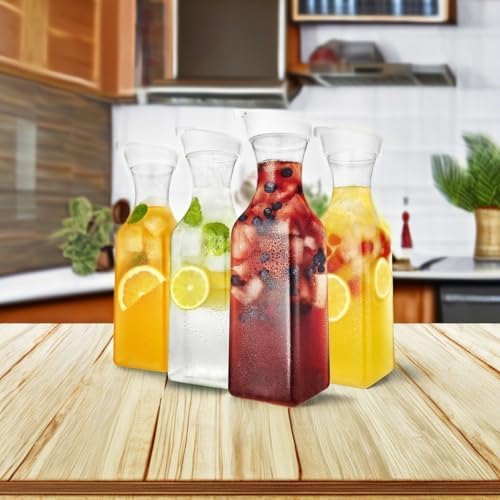 Stock Your Home 50 oz Square Carafes Plastic Juice Carafe with Lids