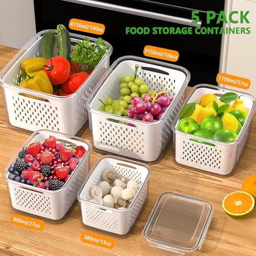 5-Piece Fruit Storage Containers with Removable Colander