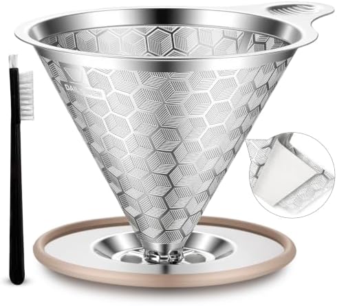 Pour Over Coffee Dripper, Triple-Layer Stainless Steel 800-Mesh Filter