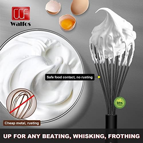 Walfos 3-Piece Silicone Whisk Set, Black