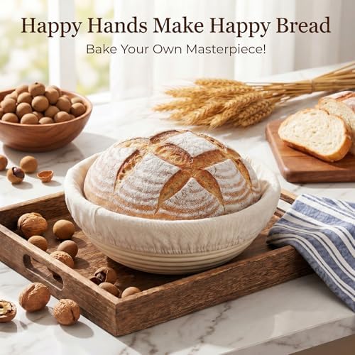 2 Pack Banneton Bread Proofing Basket Set 7.75x3.26 Inch Round Rattan