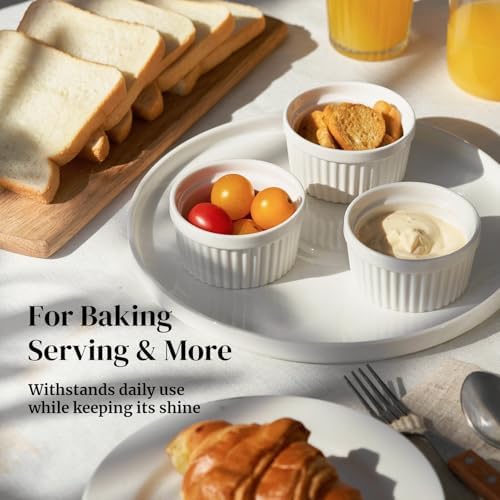 DOWAN 4 oz Ceramic Ramekins Set of 6, Oven Safe Souffle Dishes for Air