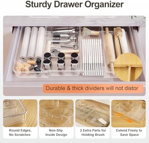 Expandable Drawer Organizer, Adjustable Shallow Tray, 11" to 19" Width