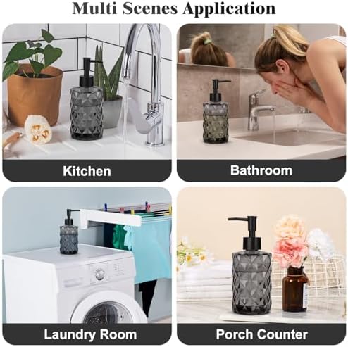 11oz Glass Soap Dispenser with Plastic Pump, Black Bathroom Soap