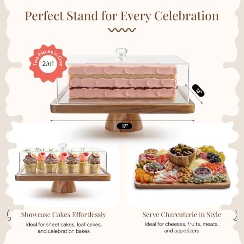 HOMESPHERE Acacia Wood Cake Stand with Lid, 2-in-1 Charcuterie Board