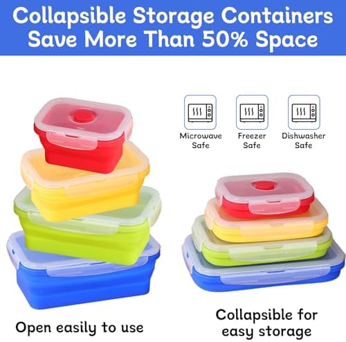 4 Collapsible Food Storage Containers, Silicone Food Storage