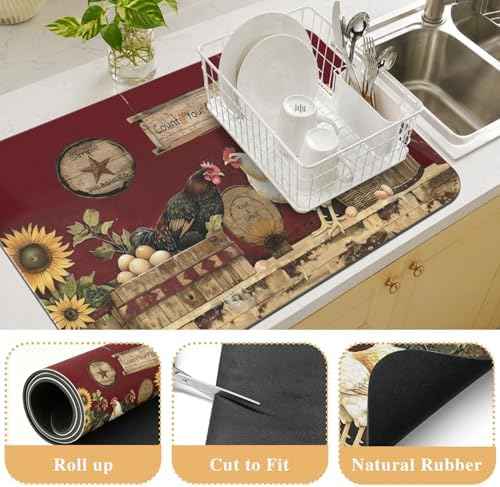 Kitchen Countertop Dish Drying Mat,Super Absorbent Coffee Bar Mat for
