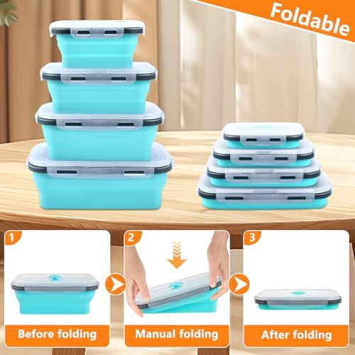 Collapsible Food Storage Containers with Lid & Air Vent, 4 Pack