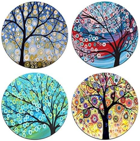 Color Tree of Life Round Coaster Set - Made of Recycled Rubber - Set