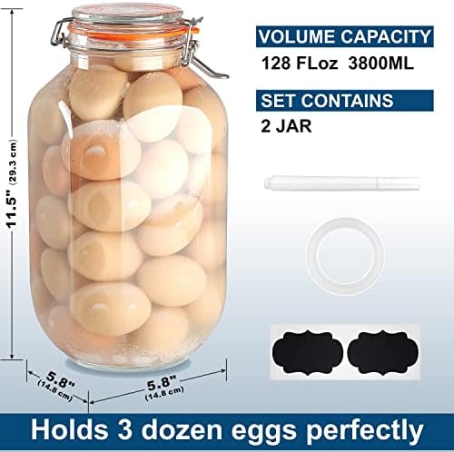 Huichuiero 1 Gallon Square Glass Storage Jars with Airtight Lids