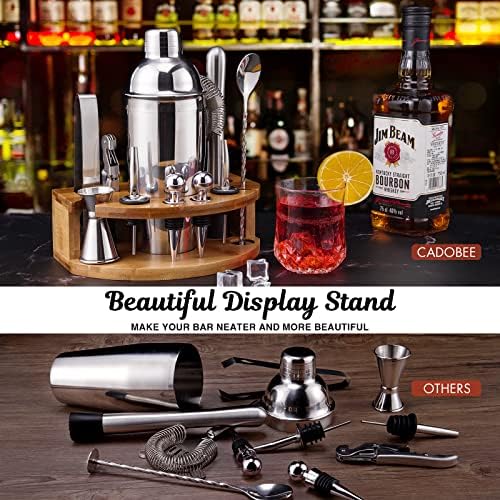 Bartender Kit with Bamboo Stand, 12 Piece 25oz Cocktail Shaker Set