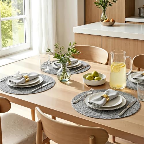 Topotdor Round Placemats Set of 4,Washable Woven Table Mats,Grey