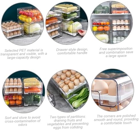 Fridge Drawer 2 Layer Refrigerator Organizer Bins Pull-Out Transparent