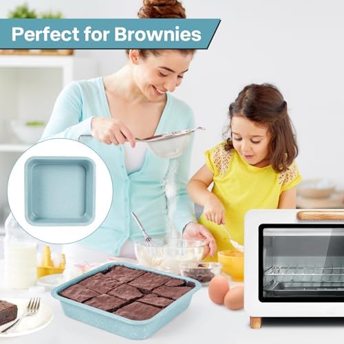2-Pack 8x8 Nonstick Steel Square Baking Pans, Light Blue