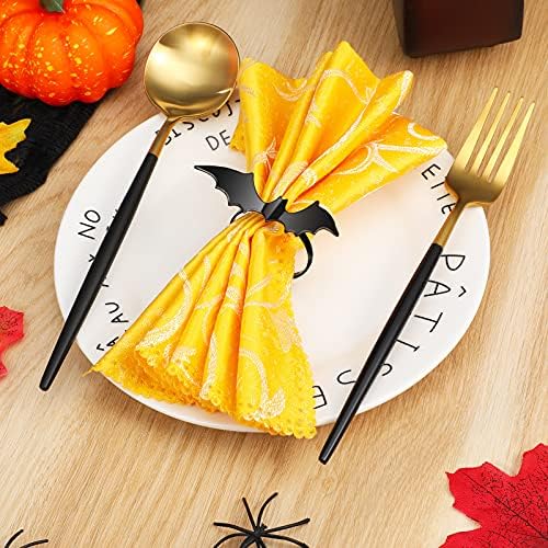 CHENGU 12 Pcs Halloween Bat Napkin Rings, Black Metal Alloy Napkin