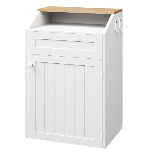 YATINEY Trash Cabinet, Freestanding Trash Can Cabinet, Wooden Recycling - Image 8