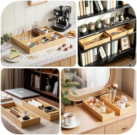 Bamboo Drawer Organizer Tray, 17" x 6", Stackable